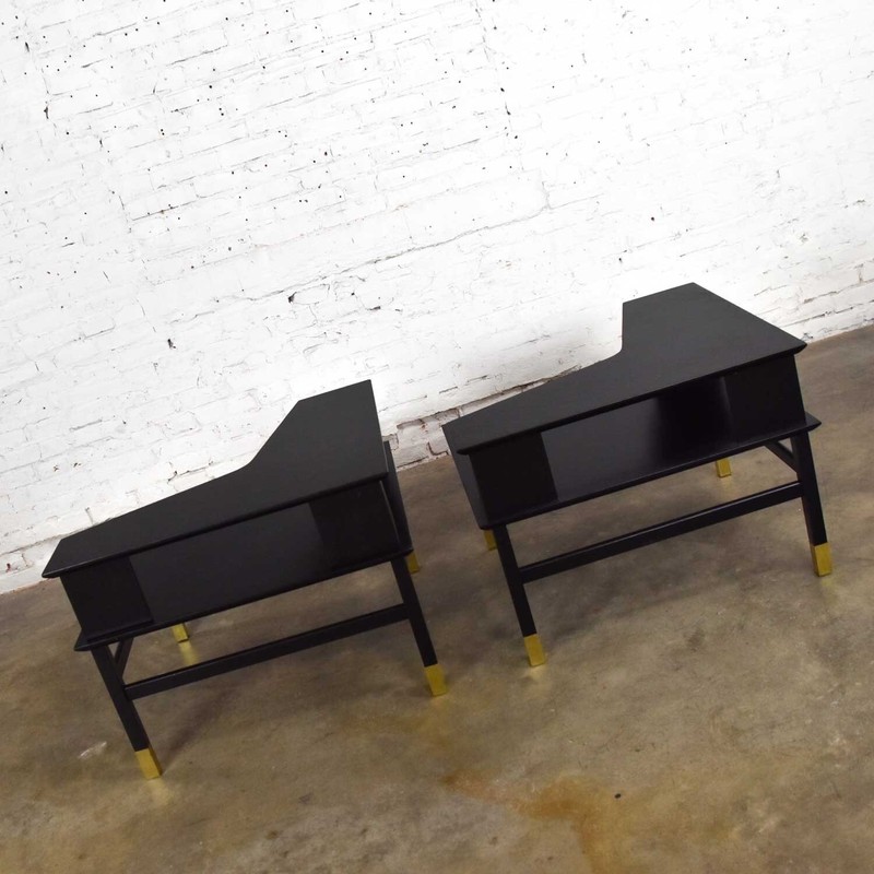 2 MCM Founders Corner Step Tables Black Brass Sabots Coronado Grp Luther Draper gallery