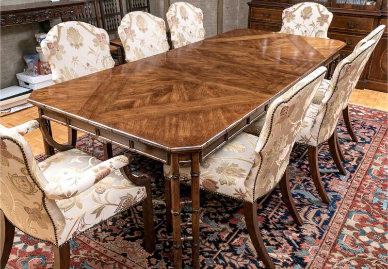 Vintage Chippendale Style Parquetry Top Extension Dining Table