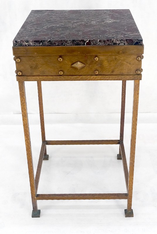 Solid Heavy Forged Copper Marble Top 18" Square Stand Lamp Table Pedestal MINT! gallery