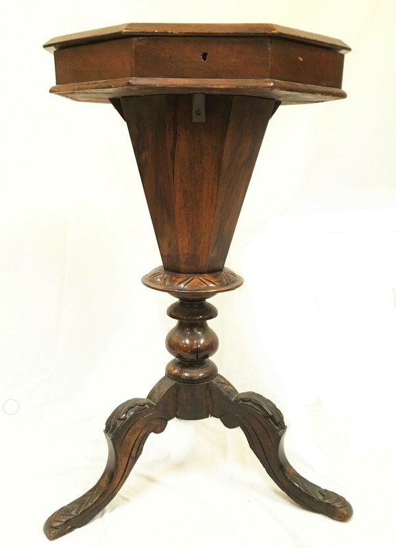 c.1840-60s Continental Walnut Trumpet Sewing Table with Inlay, Very Rare gallery