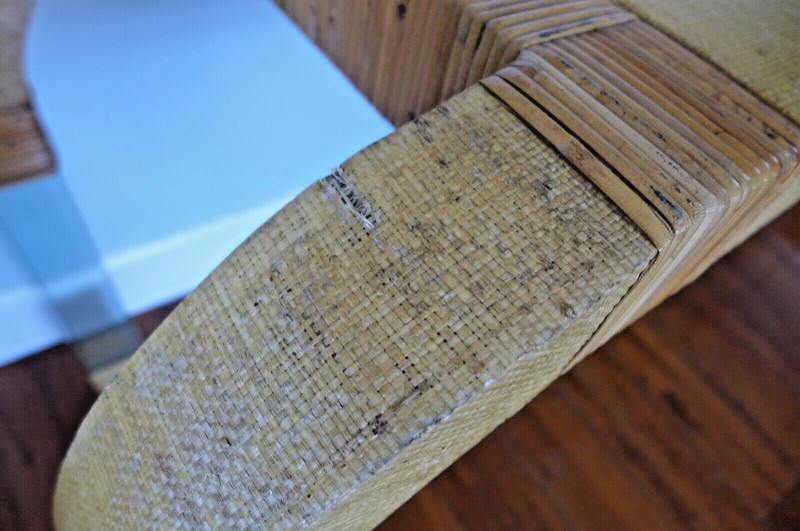 Waterfall Console Table Hollywood Regency Rattan Grasscloth and Glass Vintage gallery