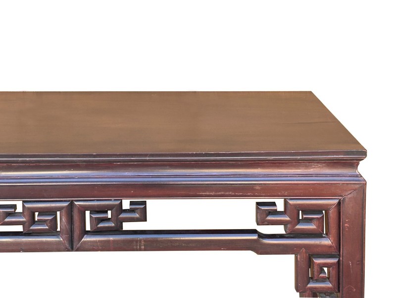 Chinese Vintage Brown Lacquer Square Ru Yi Motif Long Altar Console Table ws3882 gallery