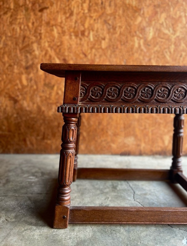 Antique 19th c. Carved Oak Stool / Side Table, Jacobean Revival gallery