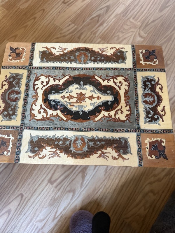 Antique Italian Inlaid Side Table w/ Music Box | Fine Marquetry | Vintage Decor gallery