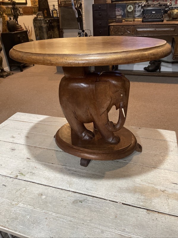 Antique Hand Carved Elephant Side Table gallery