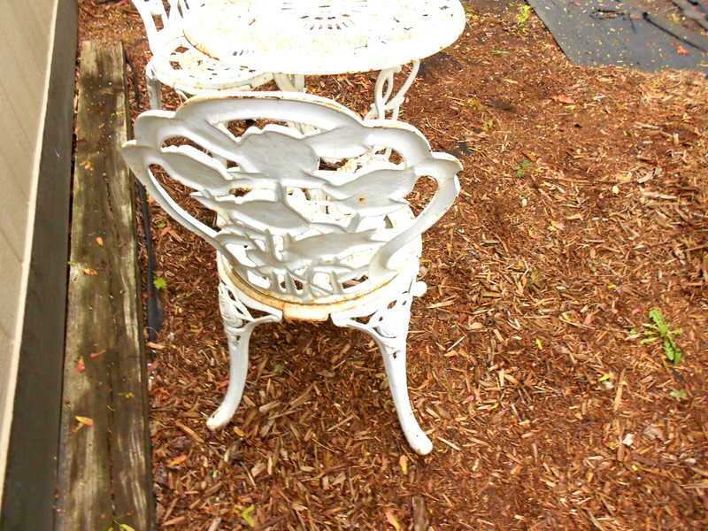 ANTIQUE ORIGINAL ORNATE CAST IRON ROSE PATTERN GARDEN TABLE 23x25in + 2 CHAIRS!! gallery