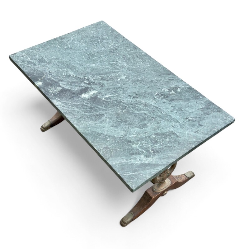 19th Century Marble Top Table with Brass Frame & Lyre Legs Antique gallery