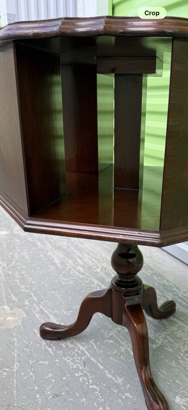 Mahogany octagonal revolving bookcase table with Queen Anne-style cabriole legs gallery