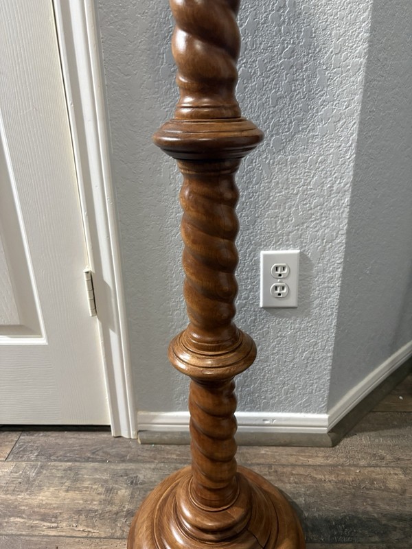 Vintage Large Hand Carved Wood Barley Twist Side Display Pedestal Plant Stand gallery