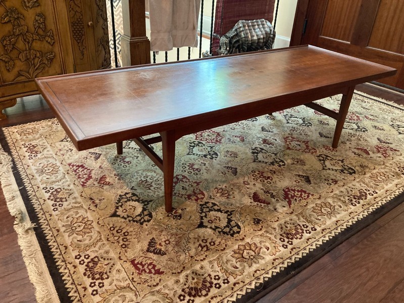 Kipp Stewart for Drexel cocktail table, vintage mid-century, walnut, original 