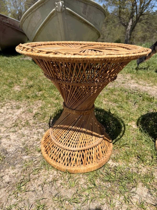 Vintage Wicker/Rattan Glass Top Coffee Table – Boho Coastal Peacock Style gallery