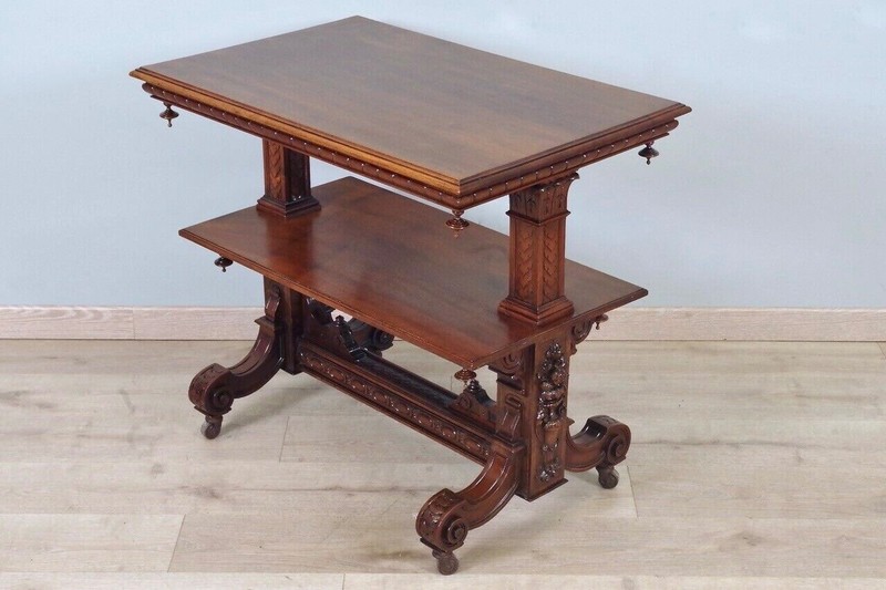 Renaissance Carved Walnut Tea Table - circa 1900 gallery
