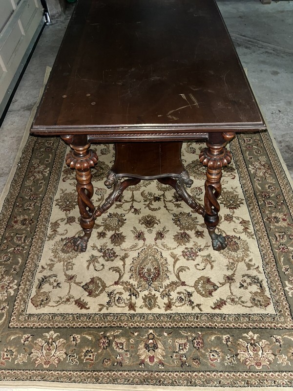 MERKLEN LIBRARY TABLE, 1890s, GREMLINS, DRAGON, BALL AND CLAW FOOT, ANTIQUE gallery