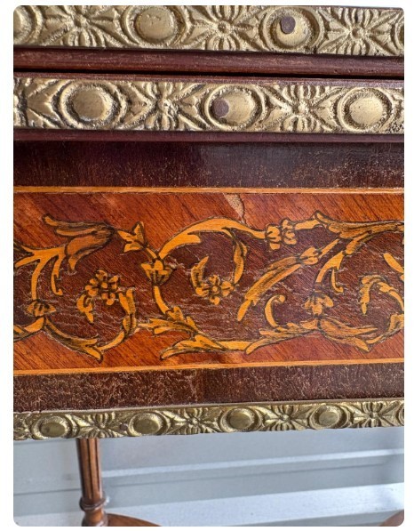 19th-Century French Louis XVI-Style Marquetry Game Table with Brass Ormolu Trim gallery
