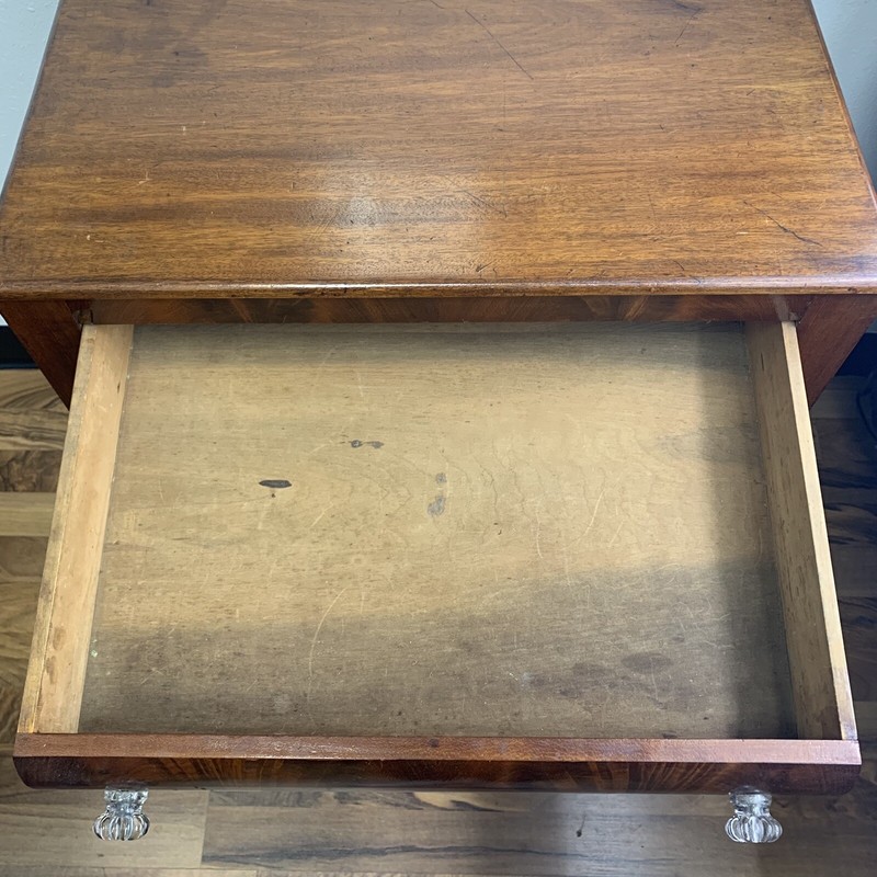 Antique Two-Tier Polished Wood Side Table Clear Knobs gallery
