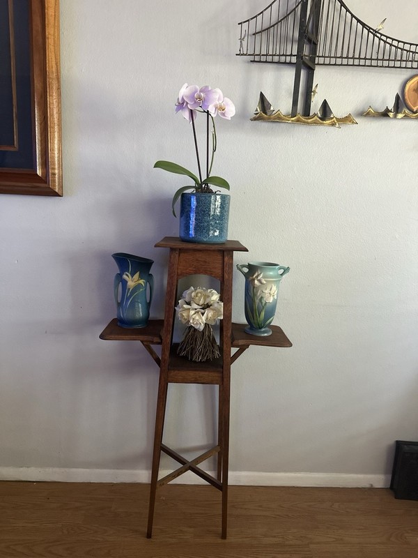 Arts and Crafts Tapered Plant Stand Display Table Foldable two tier Mission Oak