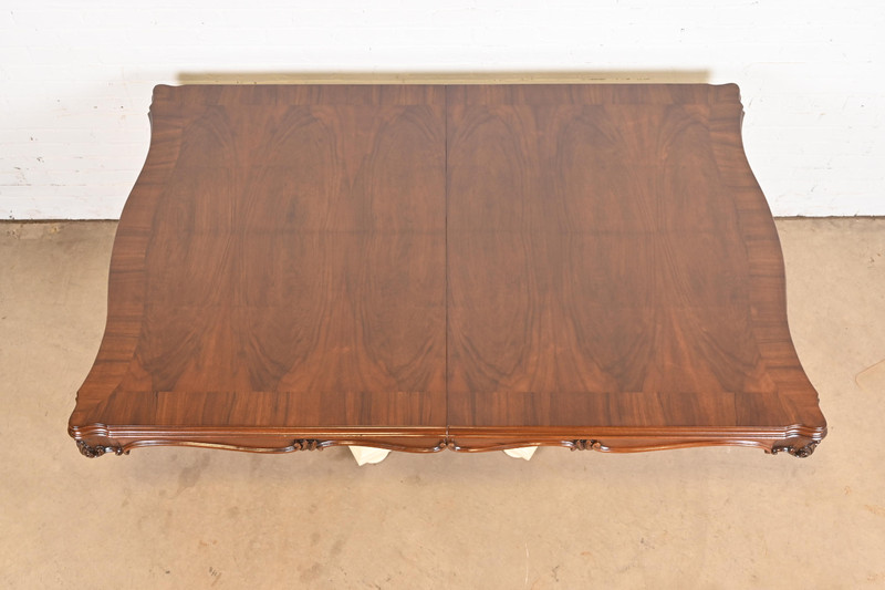 Karges Regency Burled Walnut Double Pedestal Extension Dining Table, Refinished gallery
