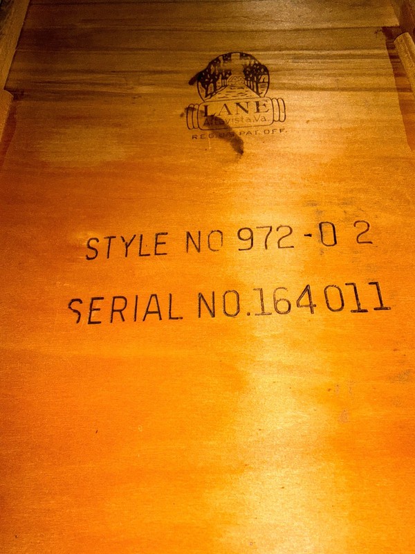 mid-century modern Lane AWARD side table circa 11/04/1961 style 972-02 Walnut gallery
