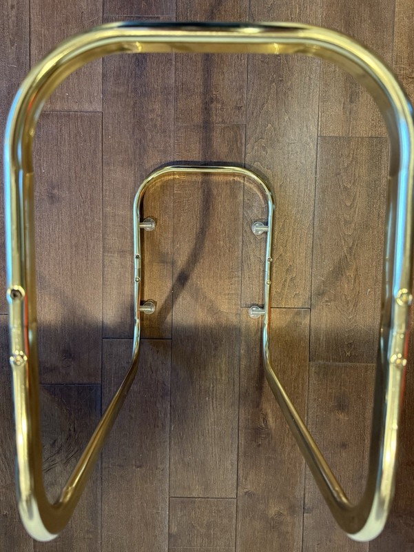 Vintage MCM Milo Baughman Style Brass Tone Glass Top Cantilever Side Table gallery