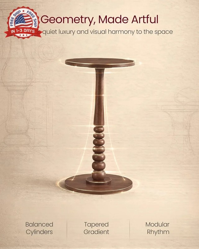Round Side Table Solid Wood Accent Nightstand 11.8 for Living Room Bedroom gallery
