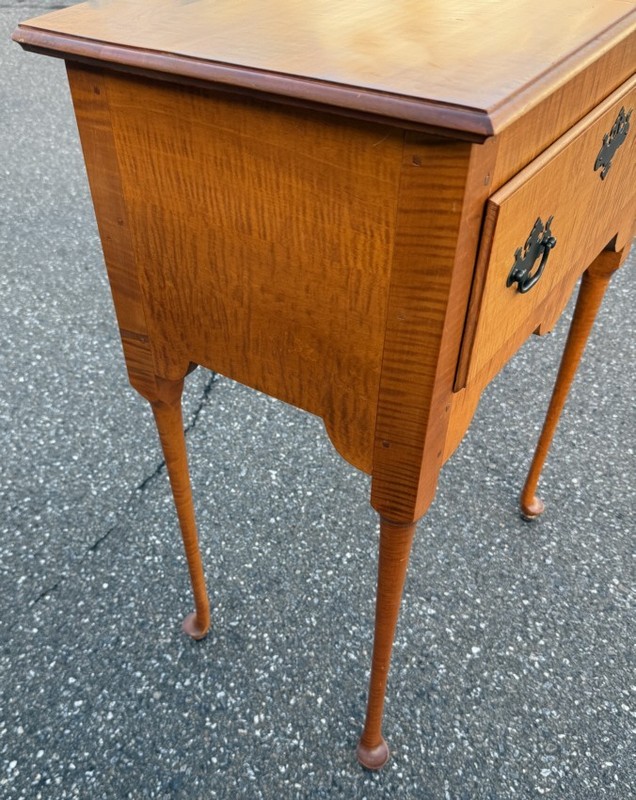 J. L. Treharn tiger maple silver table, or server country Queen Anne style gallery