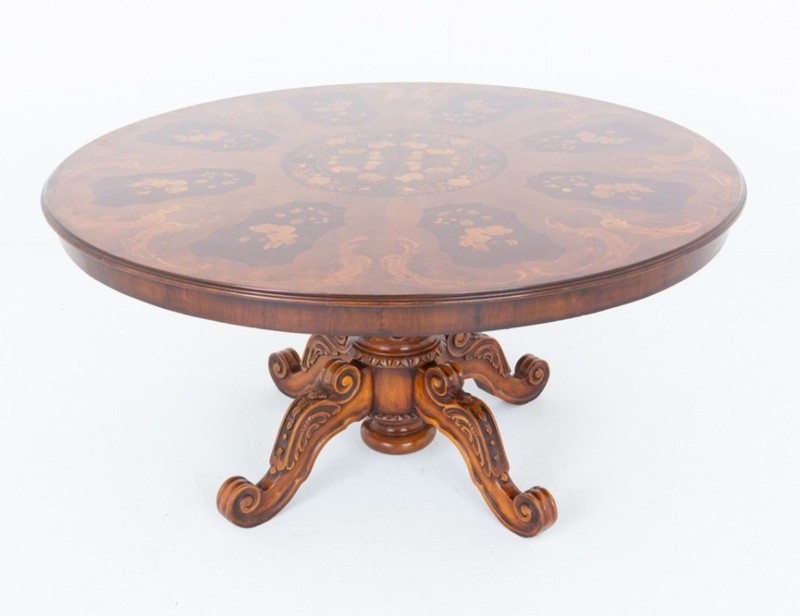 Victorian Centre Table Marquetry Inlay Quadrafoil Base Revival gallery