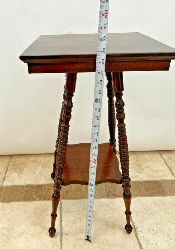 Antique Victorian Square Table with bottom shelf two tier Solid Mahogany gallery