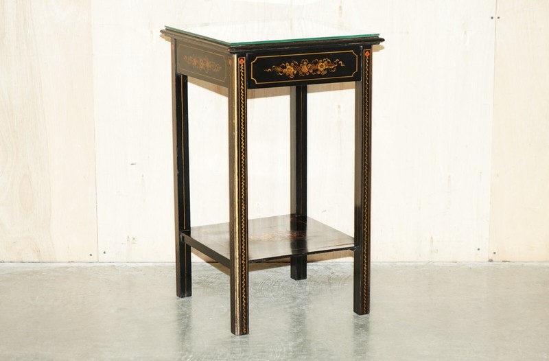 ANTIQUE EDWARDIAN CIRCA 1910 CHINESE CHINOISERIE LACQUERED SIDE END LAMP TABLE gallery