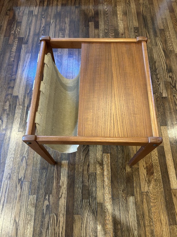 Brdr. Furbo Free Standing Wood & Fabric Magazine Rack/ side table teak wood OBO gallery