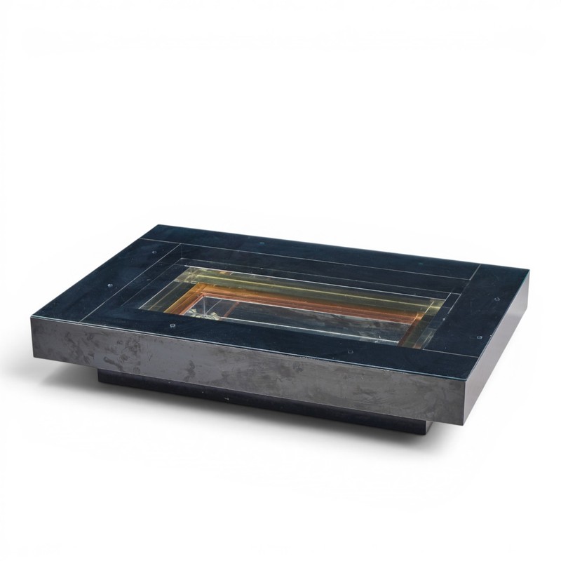 Alain Delon for Maison Jansen Mid Century Brass, Chrome, Lacquered Coffee Table gallery