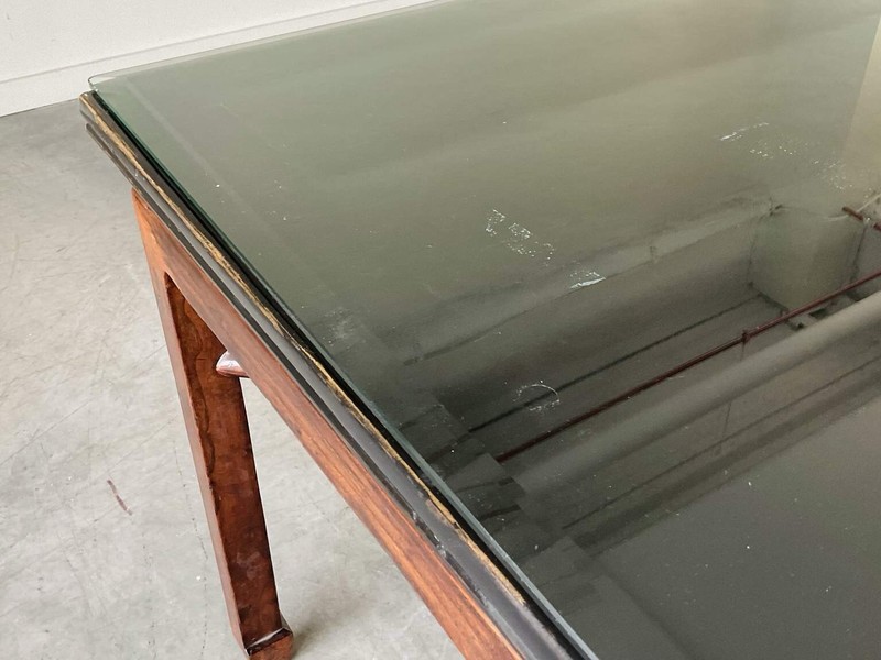 Antique Wood Dinning Table With Beveled Glass Tabletop gallery