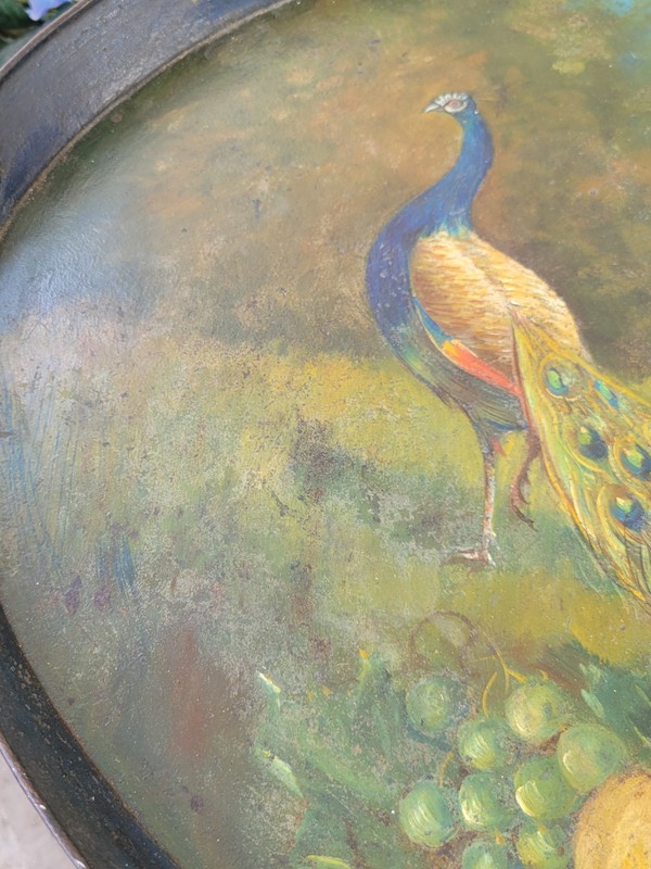 Napoleon lll Style Tole Tray Chinoiserie Butler's Table Peacocks Garden Scene gallery