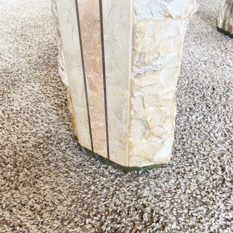 Postmodern Beige and Pink Tessellated Stone Side Table gallery