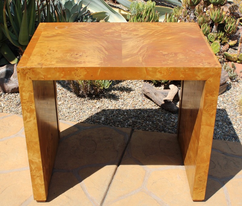 MILO BAUGHMAN THAYER COGGIN ATTRIBUTION MODERNIST BURL WOOD VENEER TABLE #690