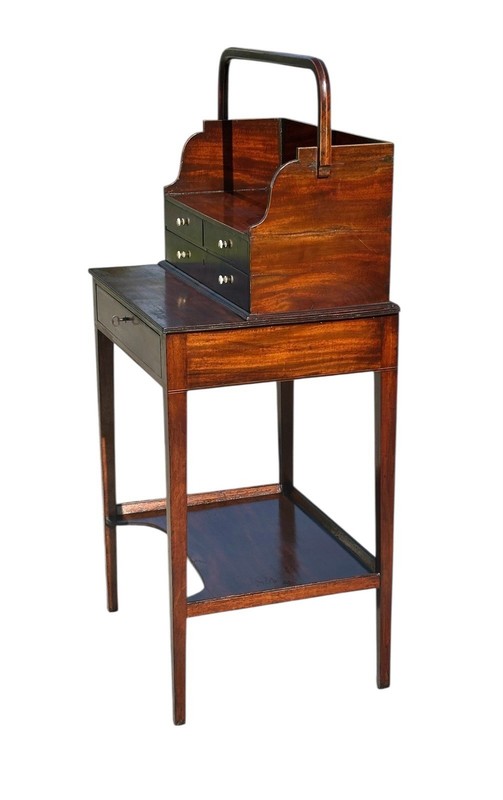 Antique George III Mahogany Inlaid Side Table with Portable Sewing Work Section gallery