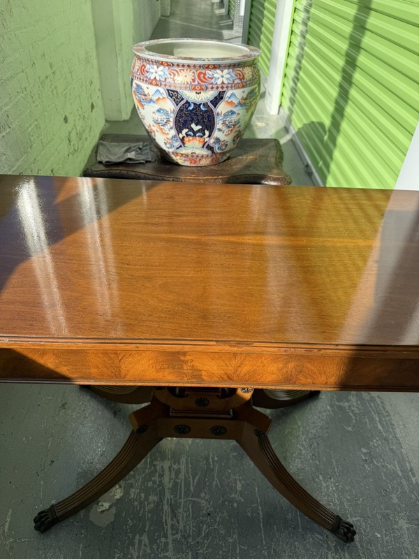 Antique Mahogany Federal card table with lyre pedestal base. 19 th century . gallery