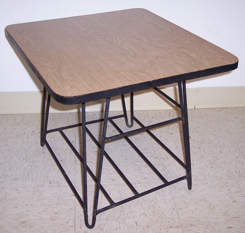 Vintage Mid Century Modern Formica & Wrought Iron Hairpin Legs TABLE TV Stand