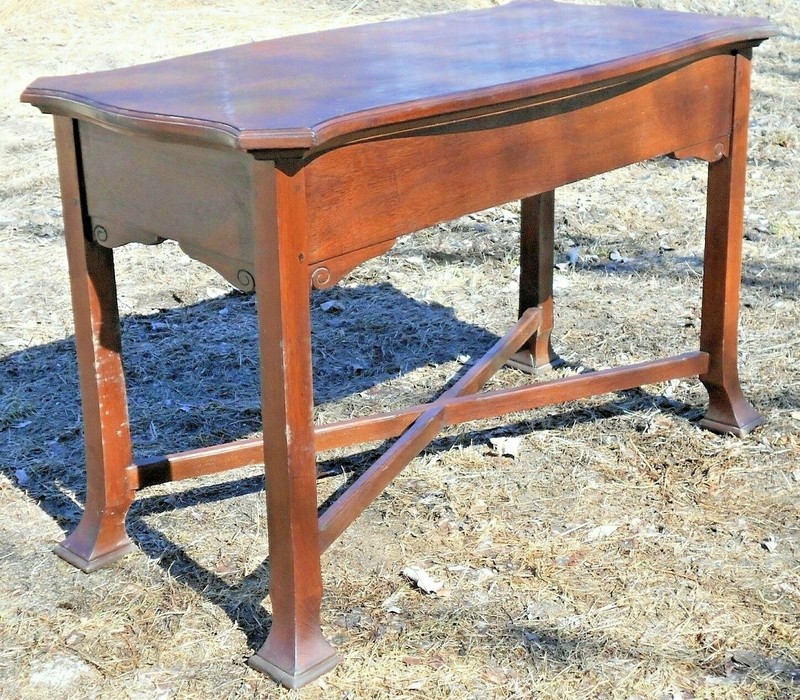ANTIQUE 19th CENTURY ANGLO-INDIA SHAPED TOP MAHOGANY CONSOLE TABLE
