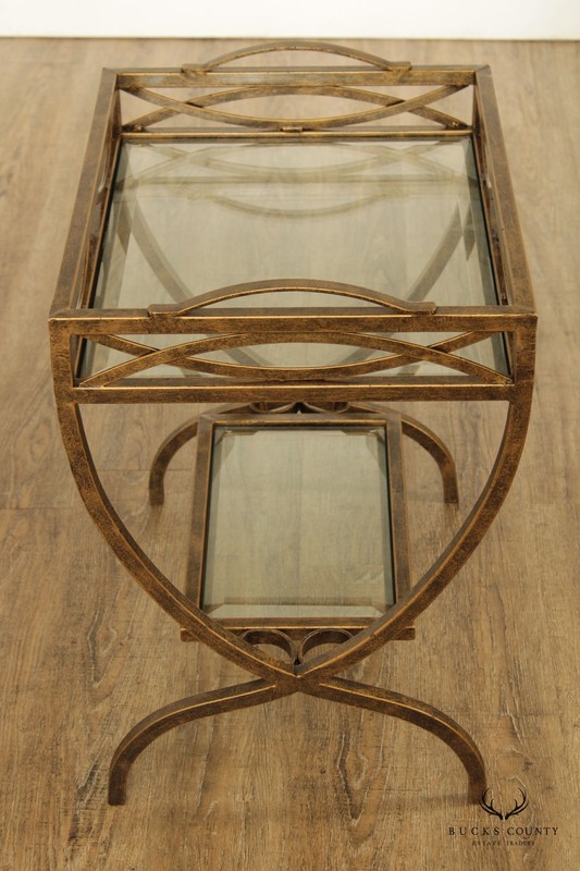 Hollywood Regency Style Wrought Iron and Glass Two Tier Side Table gallery