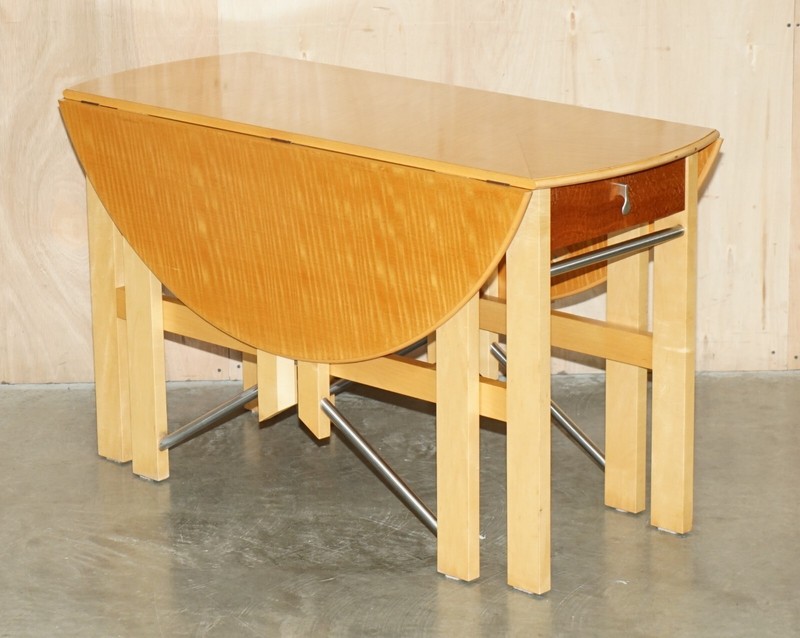 STUNNING ANDREW VARAH SATINWOOD WALNUT ROUND EXTENDING DINING TABLE WITH DRAWERS gallery