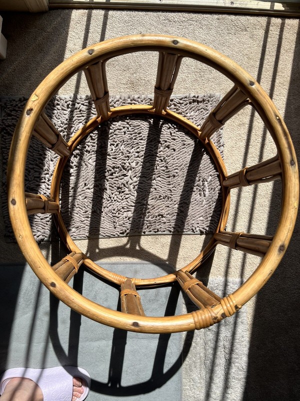 Vintage Glass Top Dining Table with Rattan Pedestal Base gallery