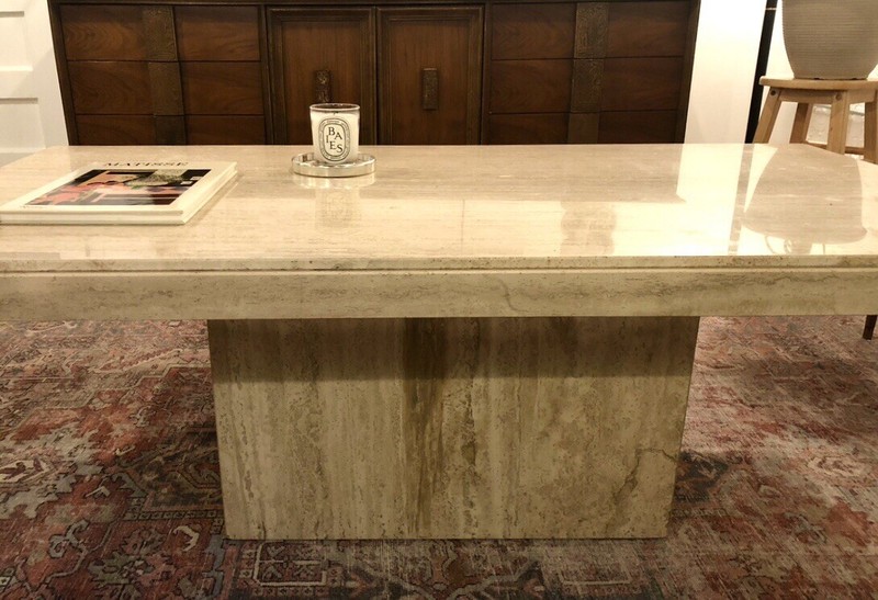 Vintage Italian Travertine Coffee Table | MCM Postmodern Polished Stone gallery
