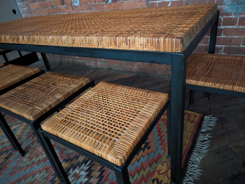 Midcentury Danny Ho Fong Iron & Cane Tiki Bar Dining Table w/6 Stools Tropi-Cal gallery
