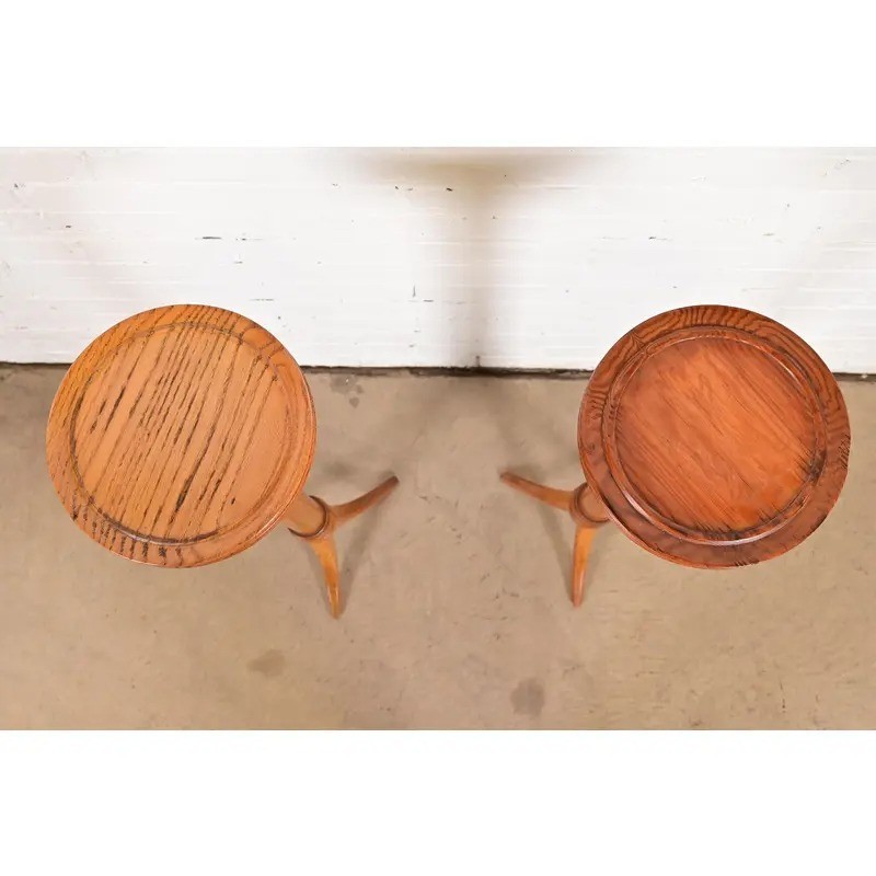 Regency Oak Torchieres or Pedestal Plant Stands, Circa 1940s gallery