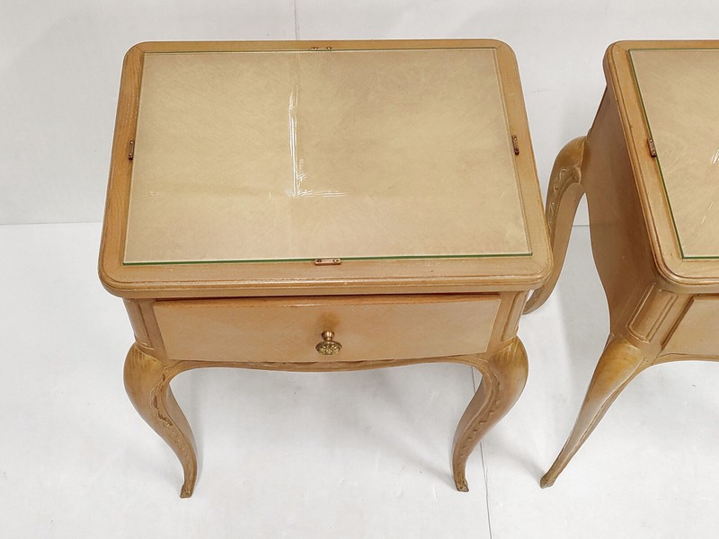 Vintage Nightstand Pair 1940 By Rene Prou In Varnished Beech 40S 1940S gallery