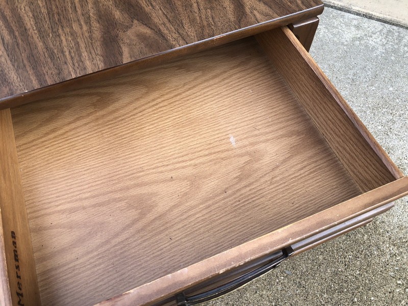 Mid Century Walnut Mersman End Table Vintage Formica Top 27 1/2” gallery