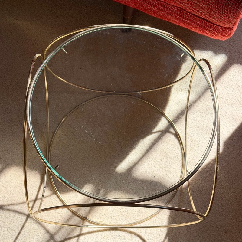 Vintage Table Glass Top Brass Rod Postmodern Op Art Cube End Side Accent gallery