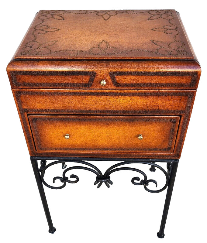 Italian Box Table Leather Wrapped Wrought Iron gallery