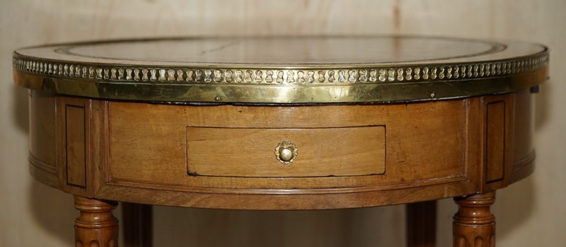 RESTORED ANTIQUE NAPOLEON III OCCASIONAL TABLE BROWN LEATHER TOP BUTLERS TRAYS gallery