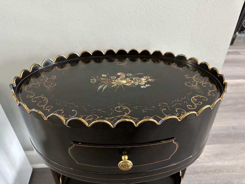 Maitland Smith Table English Regency Metal Black Hand Painted Two Tier Rare gallery